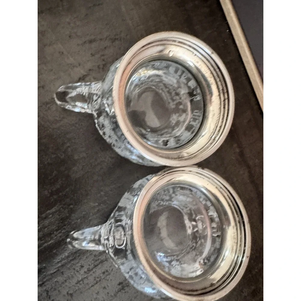 Vtg 1930's Cambridge Chantilly Etched Glass/Sterling Silver Base Creamer & Sugar